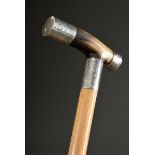 Walking stick with horn fritz crutch and florally chiselled mountings in silver 925, Feldman & Bros