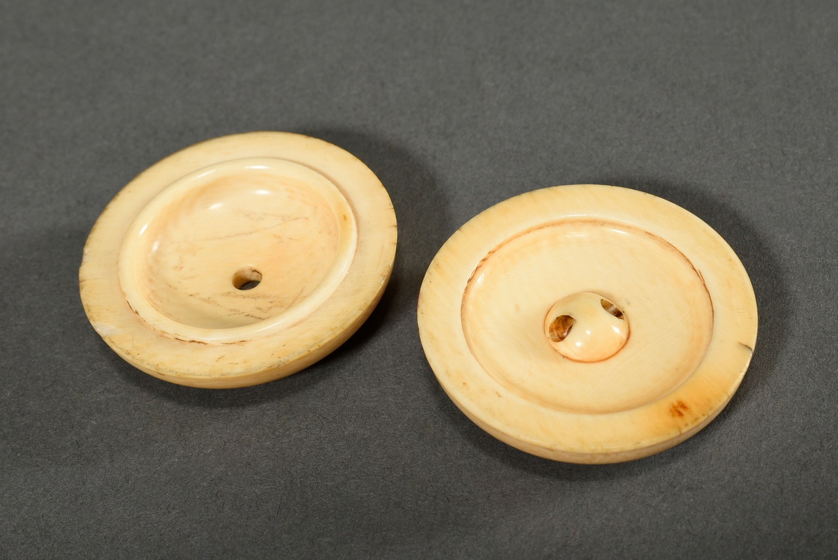 2 Various ivory manju netsuke with relief depictions, Japan, 2nd half 19th century: 1 "Karako with - Image 12 of 14