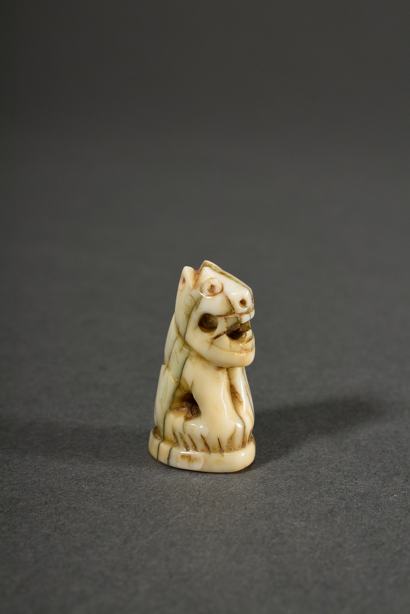 2 Various pieces of stag horn netsuke and animal tooth ojime: ‘Puppy on holey rock’ with inlaid hor - Image 8 of 10
