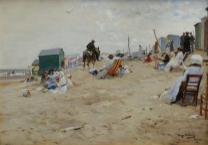 Mühlig, Hugo (1854-1929) "Strandleben (Knocke)" 1909, Gouache, u.r. sign./dat./bez., verso sign./be