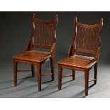 Pair of expressionist chairs with curved backrests and straight struts and parquetted seat, polygon