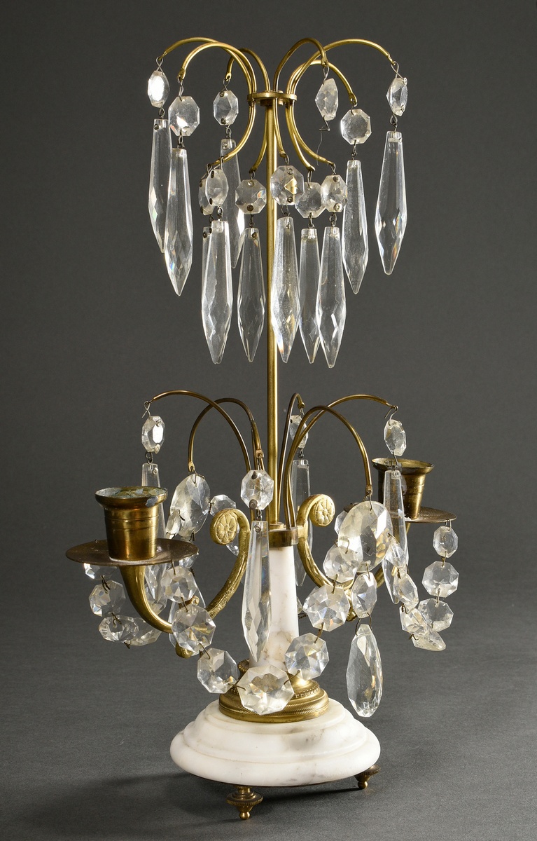 Small Gustavian table chandelier with marble base and shaft and prism pendant on brass mount, Swede - Image 2 of 4