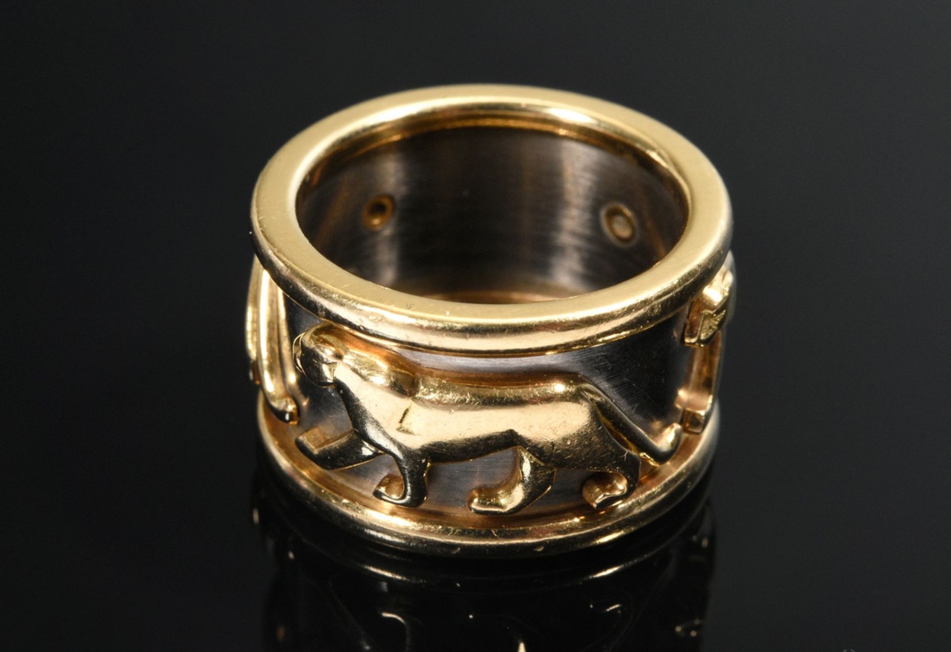 Cartier Bicolor Gold 750 Ring "Walking Panther", signiert und nummeriert, 12,2g, Gr. 50 - Bild 4 aus 4