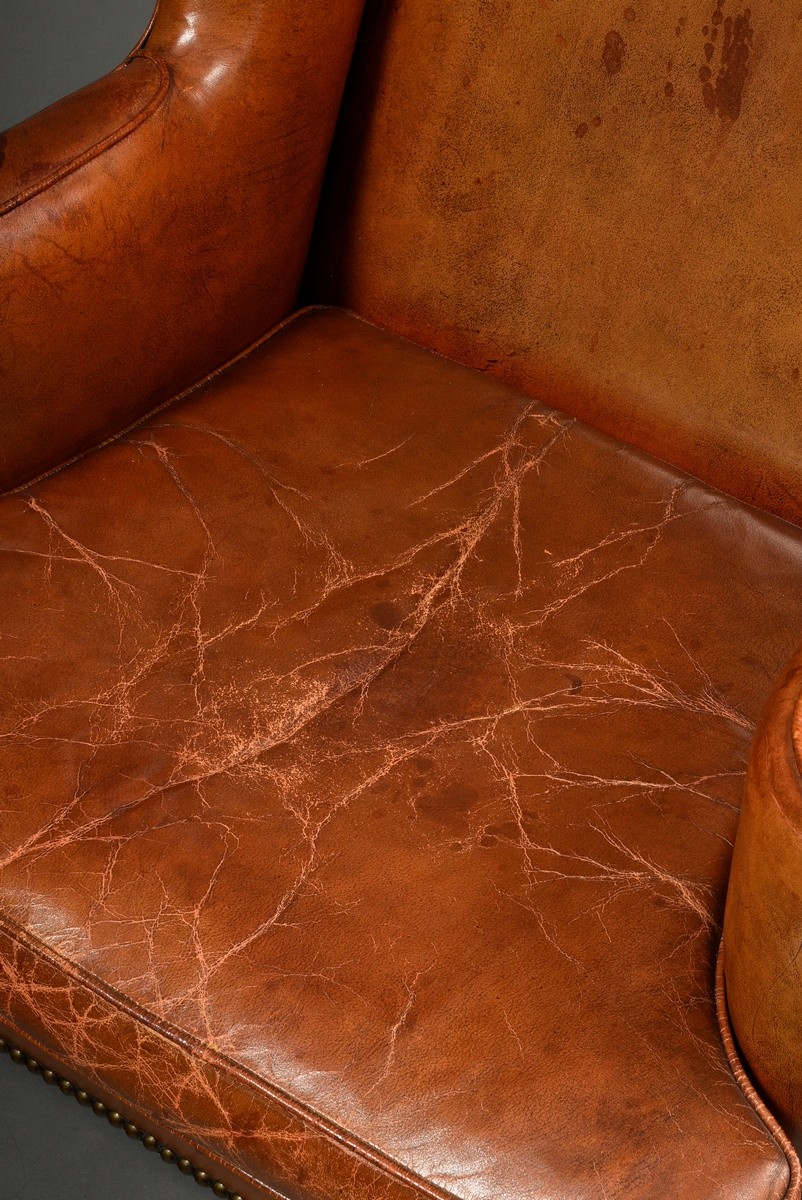 English wing chair, so-called "Grandfather Wingchair", with brown leather upholstery and brass nail - Image 2 of 6