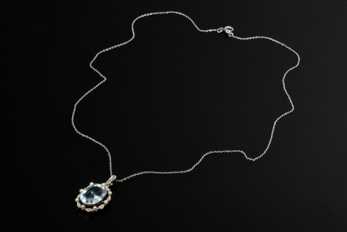 Fine yellow and white gold 585 pendant with aquamarine (approx. 4ct) in a delicate oriental pearl a - Image 2 of 2