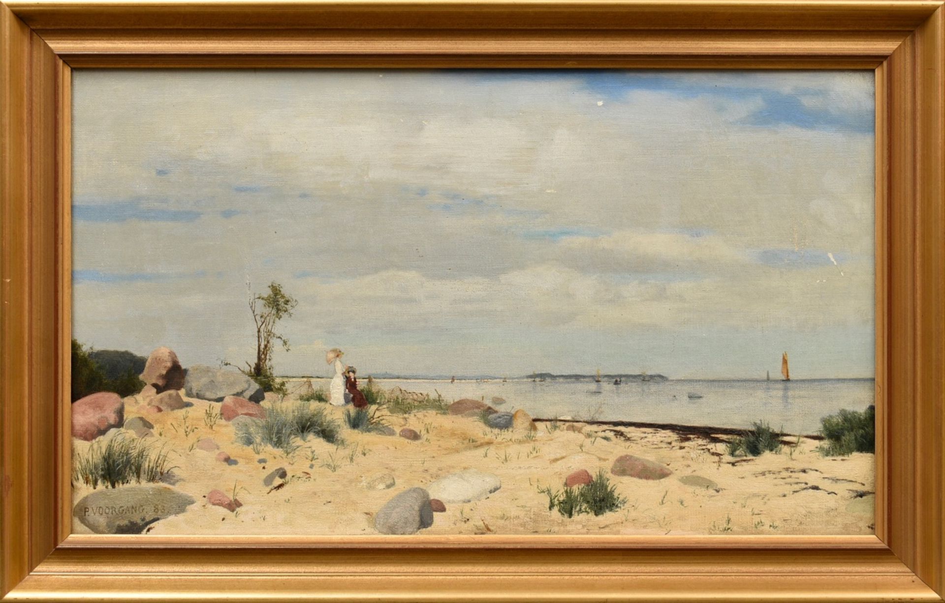 Vorgang, Paul (1860-1927) "Strandspaziergang" 1883, Öl/Leinwand, u.l. sign./dat., 30,5x50,5cm (m.R. - Bild 2 aus 5