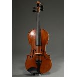 Deutsche Geige, wohl Sachsen um 1900, ohne Zettel, geteilter und leicht geflammter Boden, spielfert