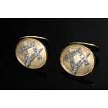 Pair of yellow and white gold 585 cufflinks with Masonic symbols "square and compass" and octagonal
