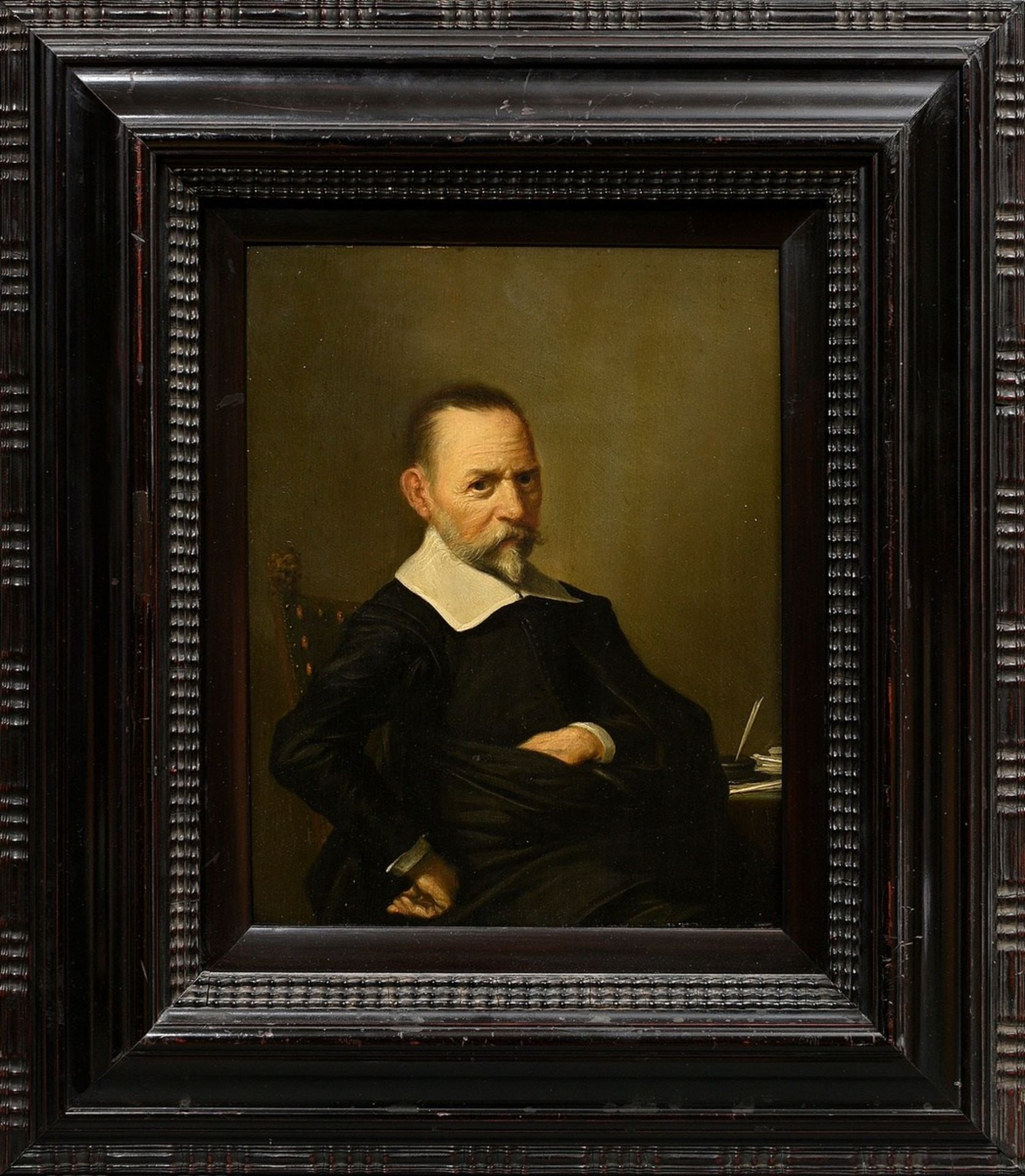 Pot, Hendrick Gerritsz (1585-1657) attr. "Portrait of a gentleman in Spanish costume at a desk", oi - Image 2 of 5