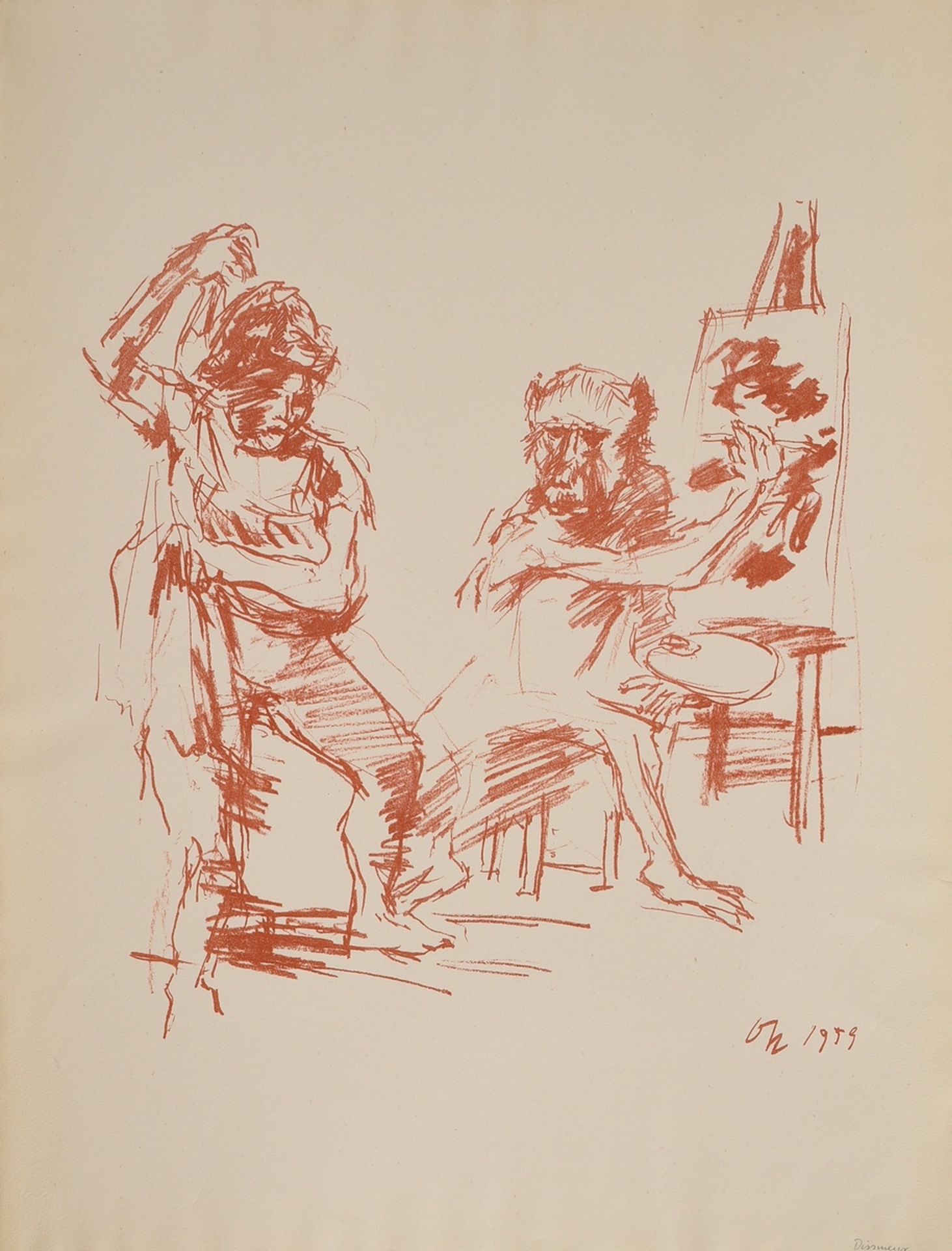 Kokoschka, Oskar (1886-1980) ‘Action Painter’ 1959, colour lithograph, monogr./dat. below in stone,