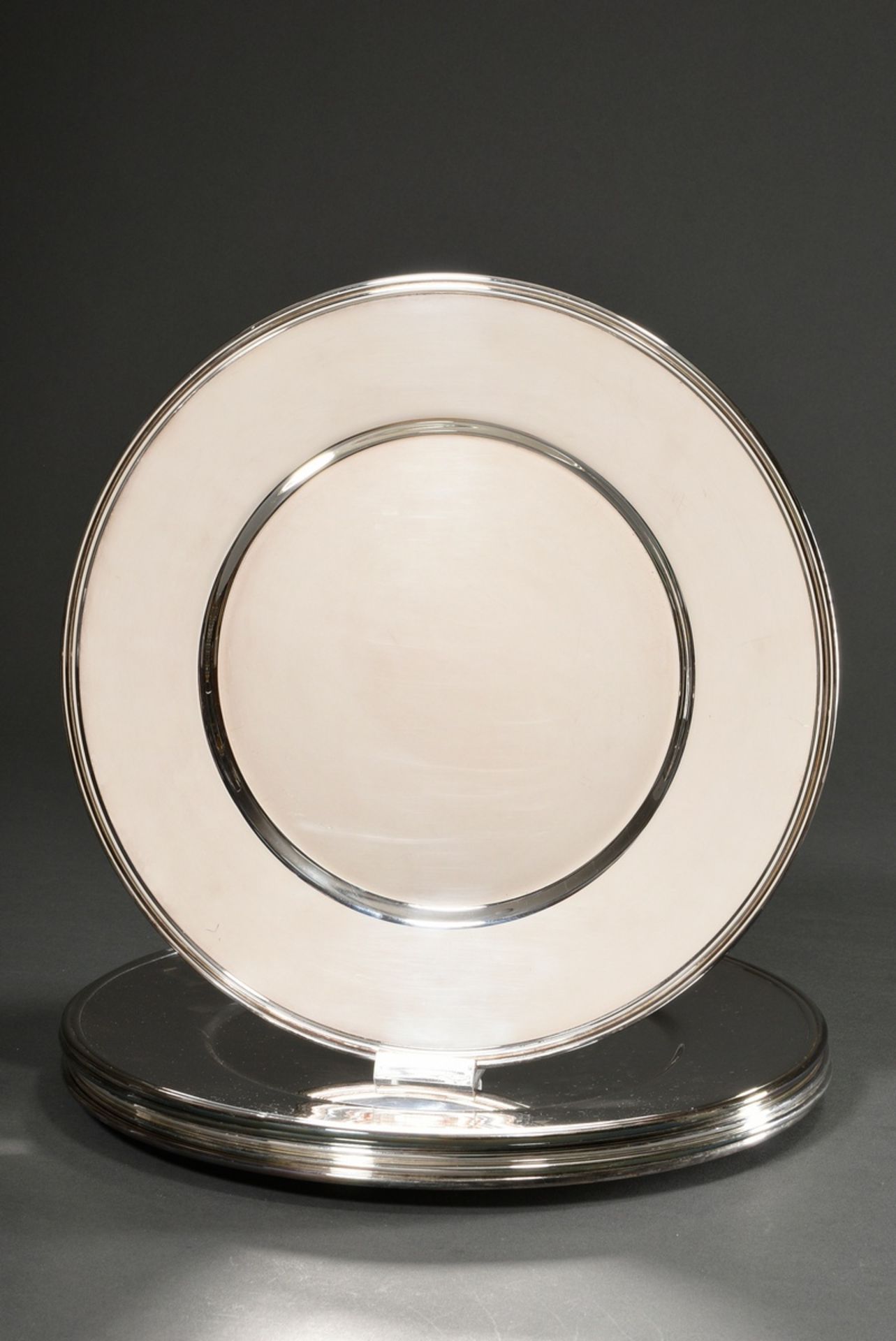 6 Moderne Platzteller in schlichter Façon, Wilkens, Silber 925, 6240g, Ø 32cm, in Original Hüllen - Bild 7 aus 7