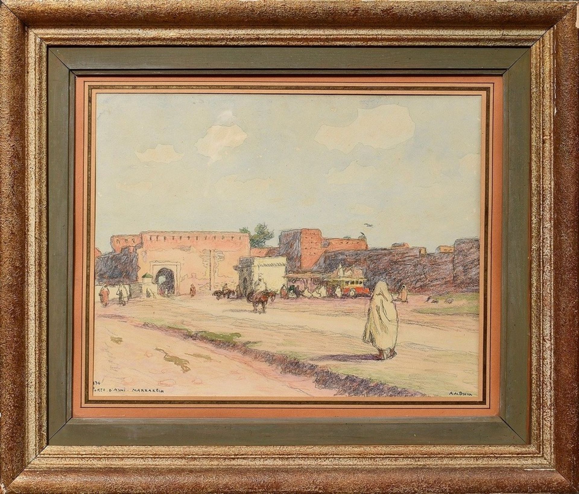 Broca, Alexis Louis de (1868-1948) "Porte D'Asni - Marrakech" 1936, watercolour/pastel crayon, pape - Image 2 of 9