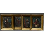 4 Small South American paintings of saints "Saint Anthony, Saint Bernadino of Sienna, Saint Thomas 