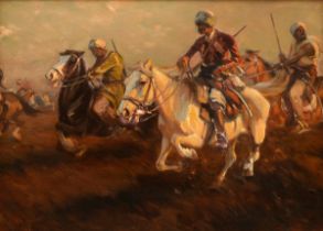 Popp, Jon (1862-1953) "Oriental Horsemen", oil/painting cardboard, sign. l.r., 35,5x49cm (w.f. 42,5