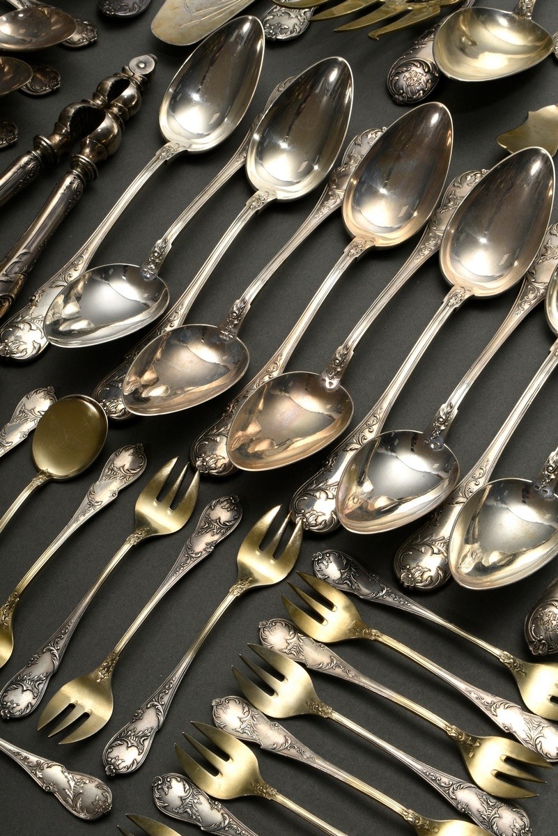 195 Pieces Neo-Rococo cutlery with rocailles and alloy monogram ‘RJH’, silver 800, 8420g (o. knives - Image 7 of 21