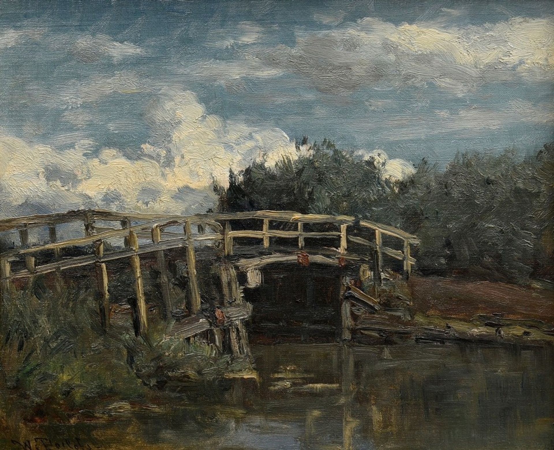 Roelofs, Willem (1822-1897) "Pont in Gouda" 1884, oil/canvas on wood, sign. lower left
