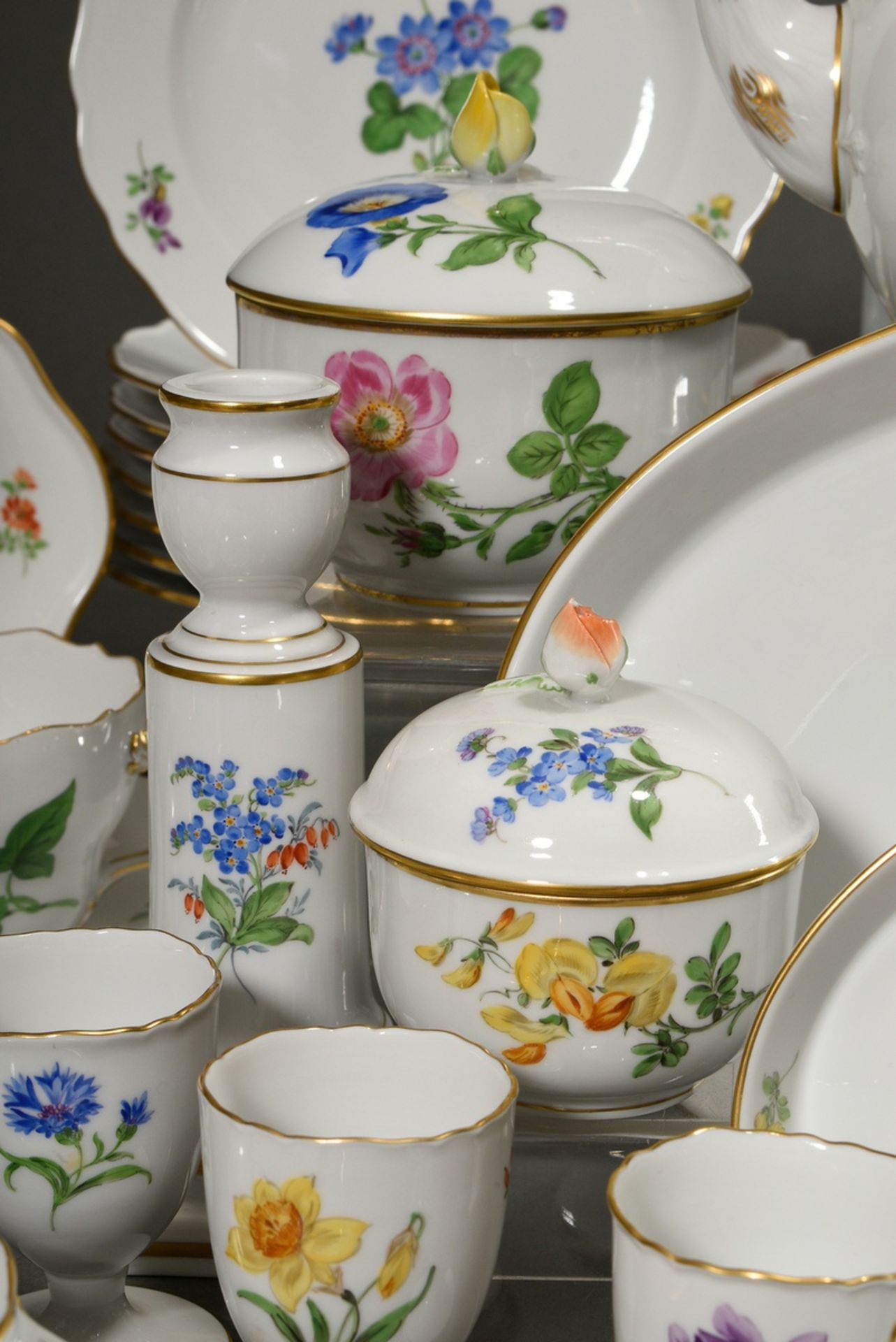 54 Teile Meissen Frühstücksservice "Deutsche Blume", nach 1950, bestehend aus: 1 Kaffeekanne (H. 24 - Bild 8 aus 20