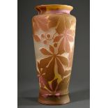 Very large Art Nouveau Gallé vase in conical baluster shape with rosé-light brown overlay and "ches