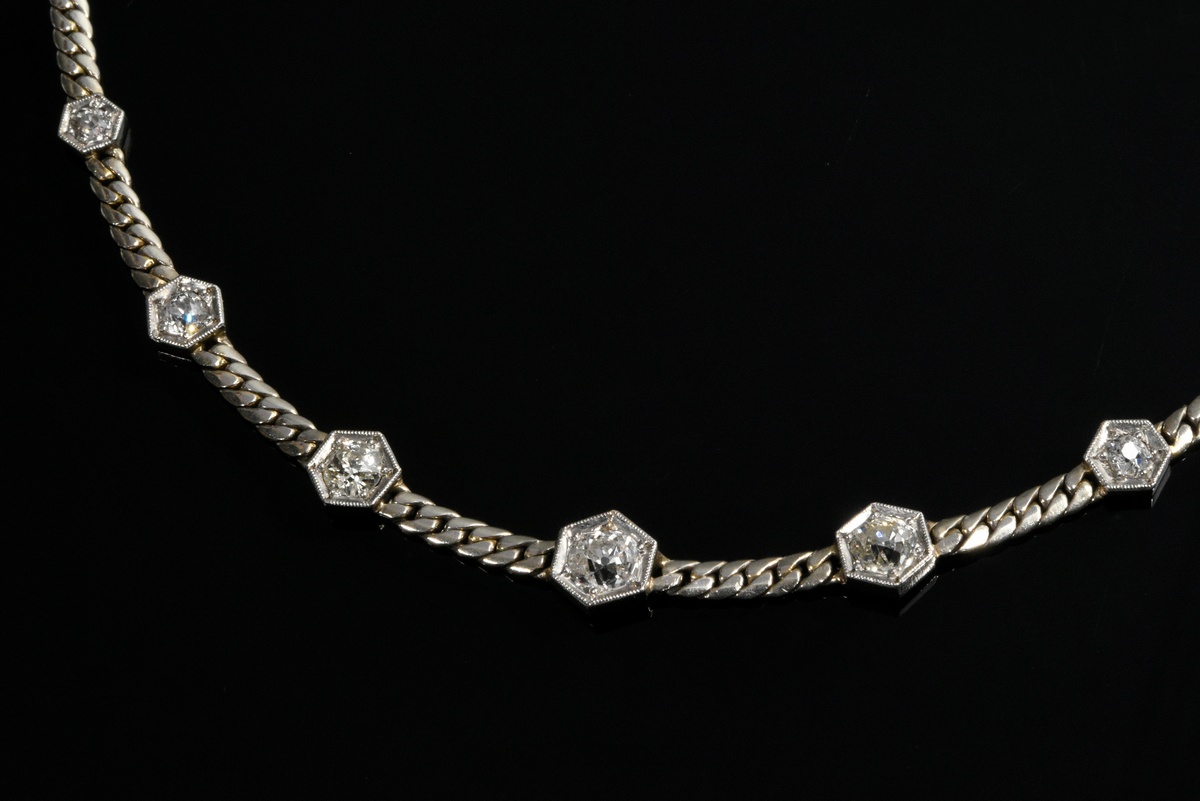 White gold 750 foxtail necklace with old-cut diamonds (approx. 0.95ct/SI-P1/W-TCR), 10.5g, l. 40cm, - Image 2 of 3