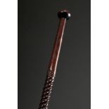 Antique hardwood walking stick with partially turned shaft and ball pommel, probably 18th century, 