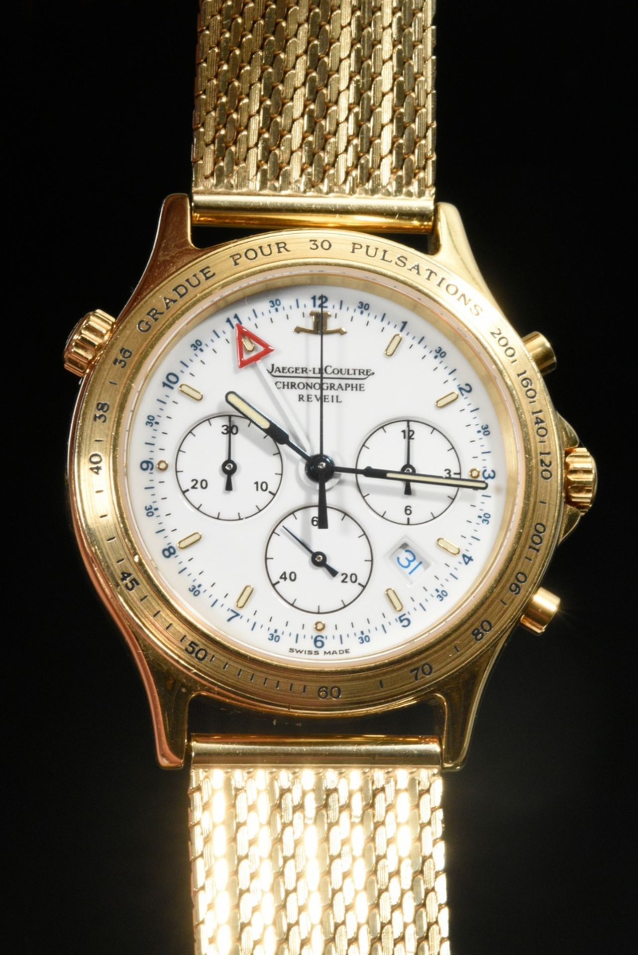 Gelbgold 750 Jaeger LeCoultre Heraion Chronographe Reveil Armbanduhr mit angesetztem Gelbgold 585 A - Bild 4 aus 4