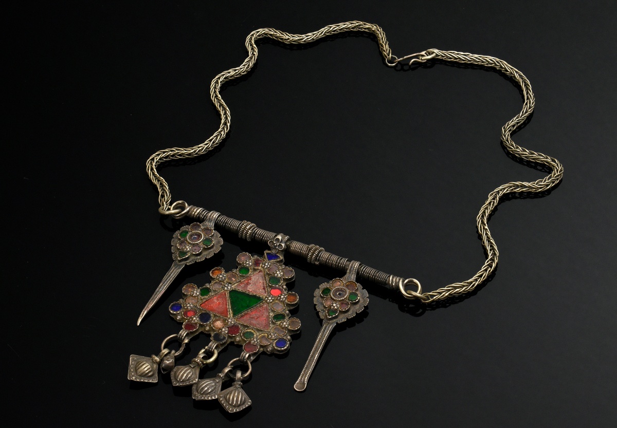 3 Various pieces of Afghan headdress, ring and necklace with colorful stones and bells, l. 28/27/Ø5 - Image 9 of 11