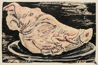 Hüther, Julius (1881-1954) "Schweinekopf" 1947, Tinte/Gouache/Farbstift, u. sign./dat., auf Papier