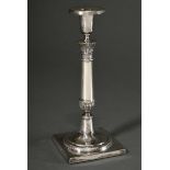 Berlin Empire candlestick on a square foot with a conical shaft and leaf and ornamental friezes, MM