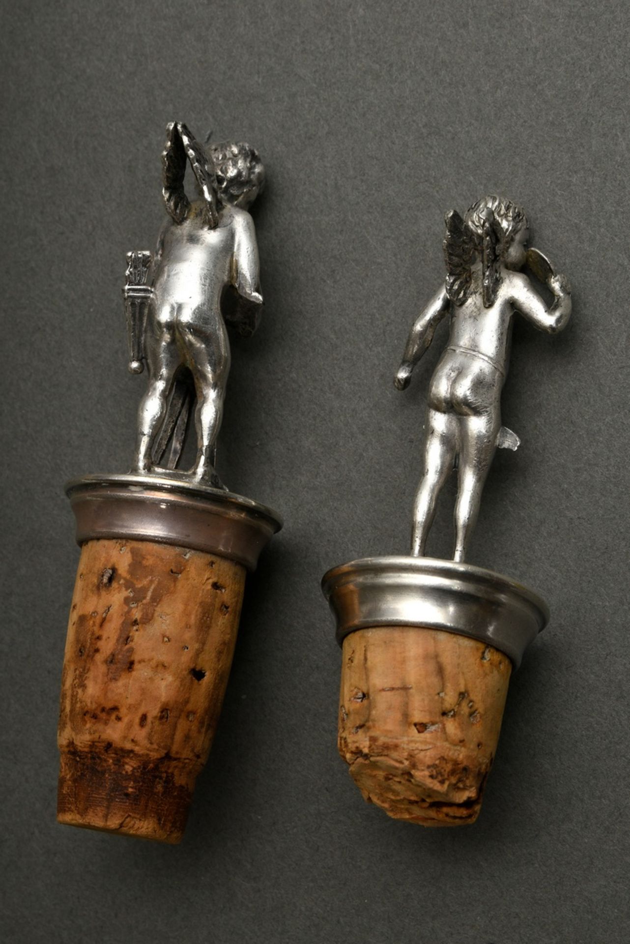 2 Various bottle corks, silver-plated metal, approx. 1900: cupids with grindstone and theatre mask, - Image 3 of 4