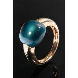 Doris Gioielli rose gold 750 ring with Blue London topaz cabochon (11.8x12mm), signed, 7.4g, size 5