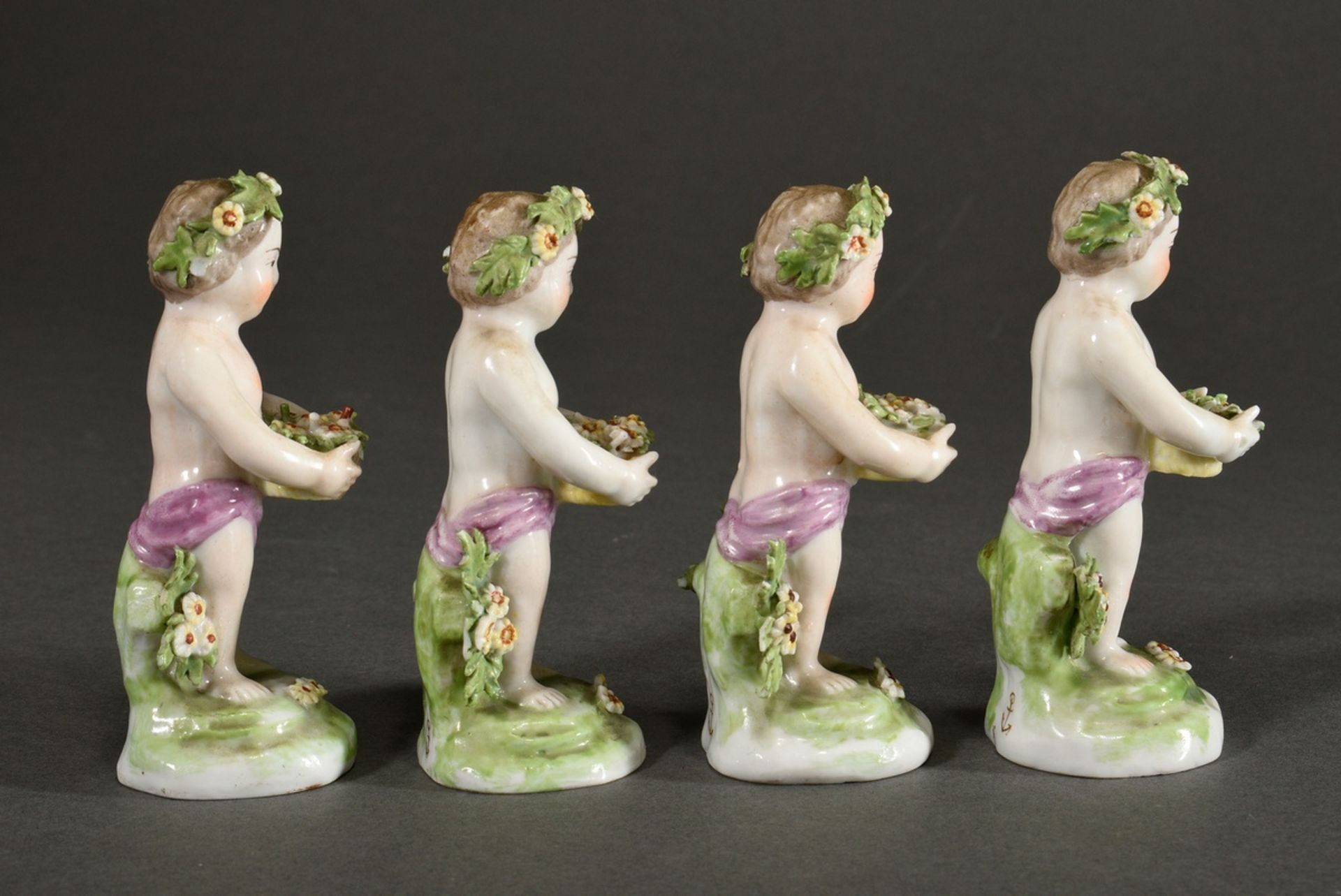 4 Mennecy-Villeroy Sceaux porcelain figurines "Putti with flower baskets", France c. 1740/1760, h.  - Image 3 of 9