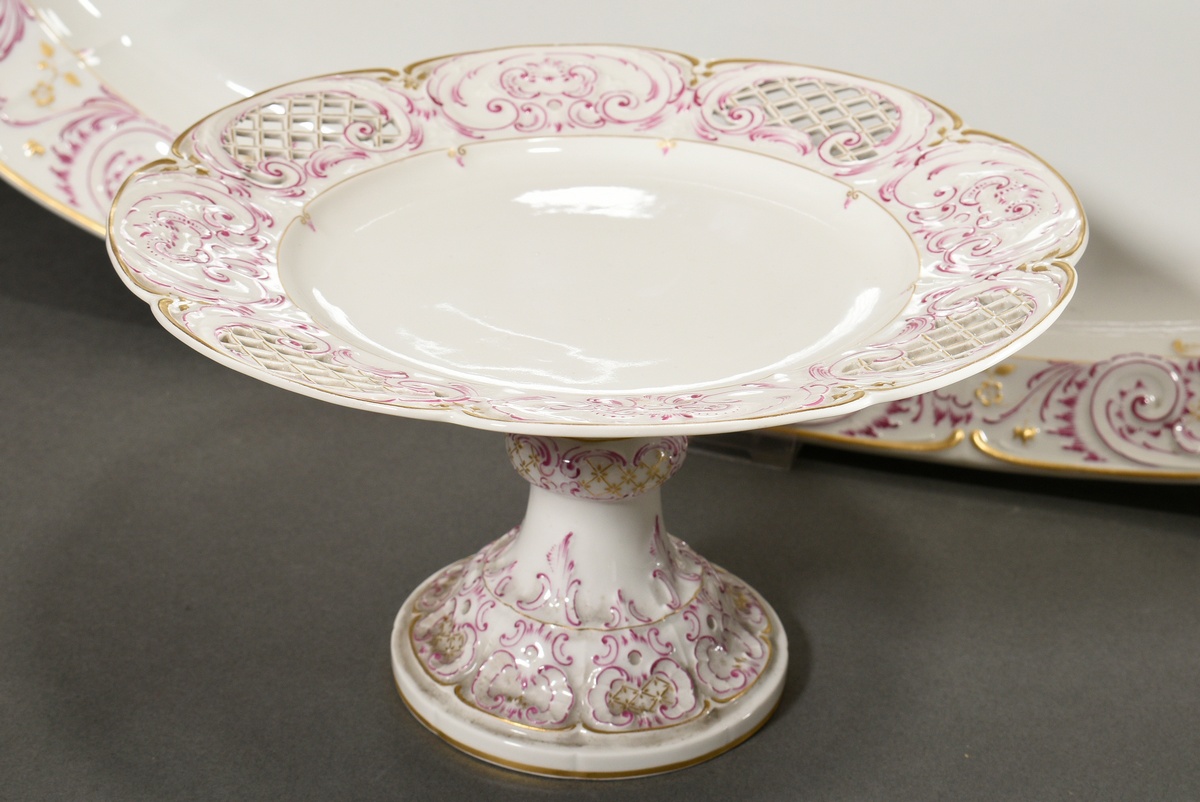 69 Pieces KPM dinner service in Rococo form with purple and gold staffage, red imperial orb mark, c - Image 15 of 22