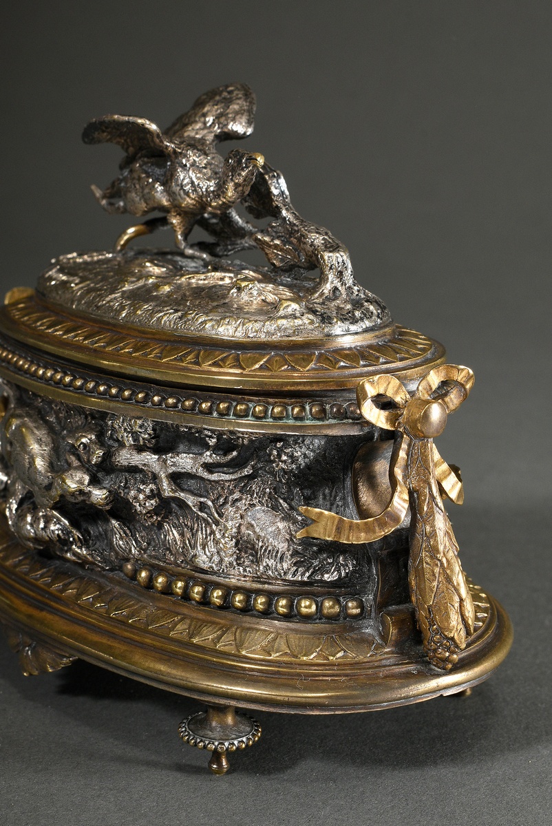 Moigniez, Jules (1835-1894) brass lidded casket with a half-sculptural hunting game on the wall and - Image 3 of 7
