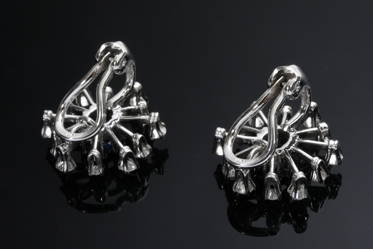 Pair of white gold 585 clip earrings with sapphires and diamonds (approx. 1ct/VSI-SI/TW) in star sh - Image 2 of 2