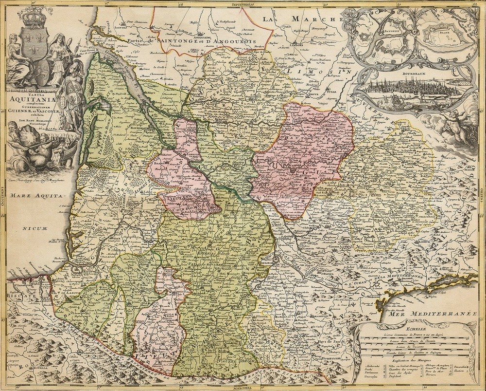 Homann, Johann Baptist (1664-1724) ‘Tabula Aquitaniae complectens Gubernationem Guiennae et Vasconi