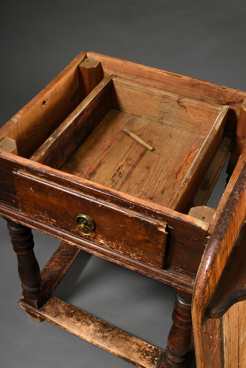 Baroque kitchen table on turned baluster legs with drawer and bar connection, softwood partially st - Image 5 of 5