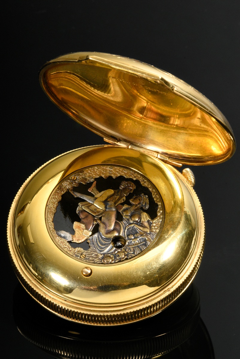 Reuge music pocket watch with alarm clock, music box and figurine automaton in silver-gilt case wit - Image 4 of 10