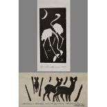 2 Theuerjahr, Heinz (1913-1991) 'Roe Deer in the Forest' and '2 Flamingos' 1978/around 1958, woodcu