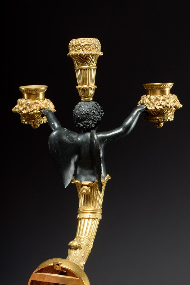 Pair of fine figurative Empire wall arms, cupids with flower baskets looking out of cornucopias, fi - Image 8 of 9