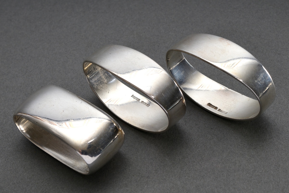 3 Plain oval unengraved napkin rings, silver 925, 80g, 5x2-5.5x3.5cm