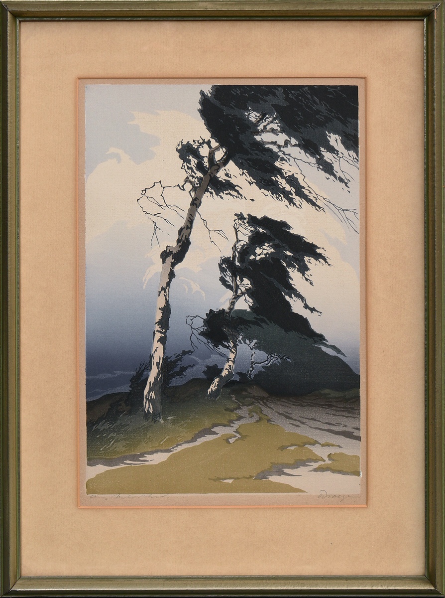 Droege, Oscar (1898-1983) 'Birches in the storm', colour woodcut, sign. b.r., PM 35,6x23,8cm (w.f.  - Image 2 of 4