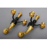 Pair of fine figurative Empire wall arms, cupids with flower baskets looking out of cornucopias, fi
