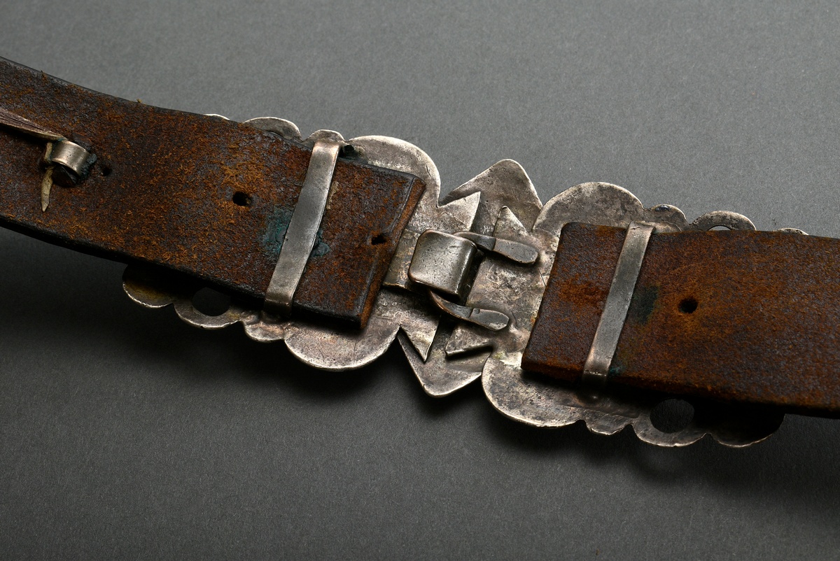 Caucasian belt with tendril decoration in niello work as well as chasing and rivets on the buckle,  - Image 4 of 5