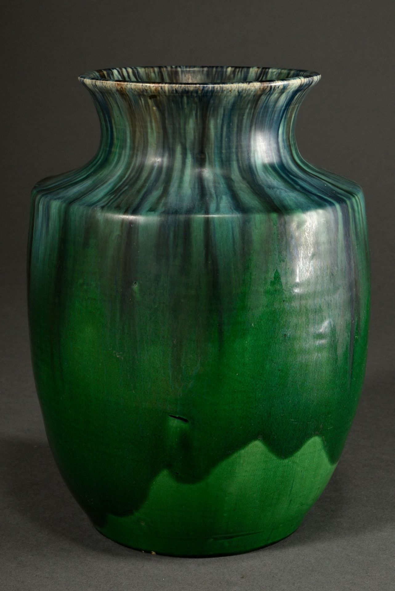Vase with baluster body and projecting lip, ceramic with gradient glaze in blue-green, 1913-1929, b - Image 3 of 5