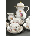 8 Pieces Meissen mocha service for 6 people, Brandenstein relief with polychrome flower painting, c