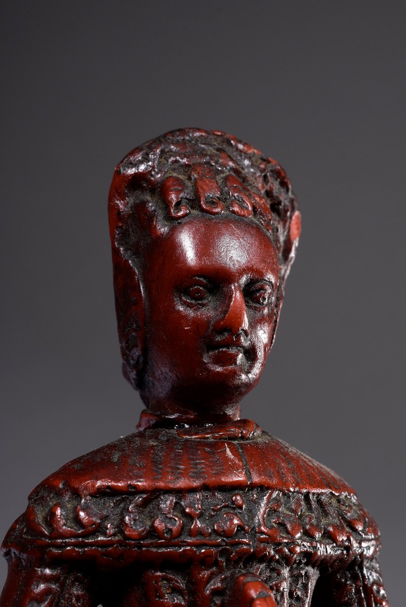 Votive figure "Pious Foundress", wax dyed red, hollow casting, South German 17th century, h. 25cm,  - Image 4 of 5