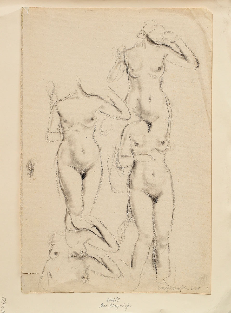 Mayershofer, Max (1875-1950) 'Nude studies', charcoal, sign. b.r., mounted on paper, SM 46x30,7cm ( - Image 2 of 3