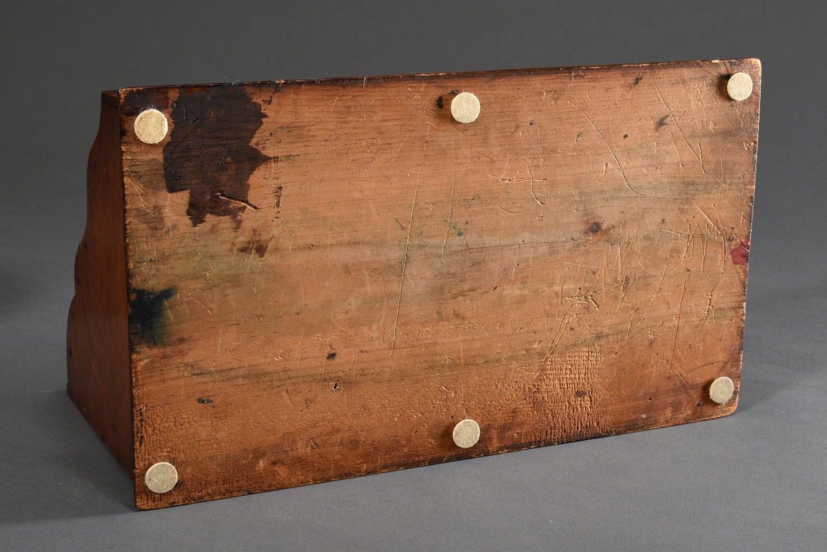 Oak standing collector for letters with porcelain inkwells and pen tray, around 1900, 24.5x39x22.5c - Image 5 of 5