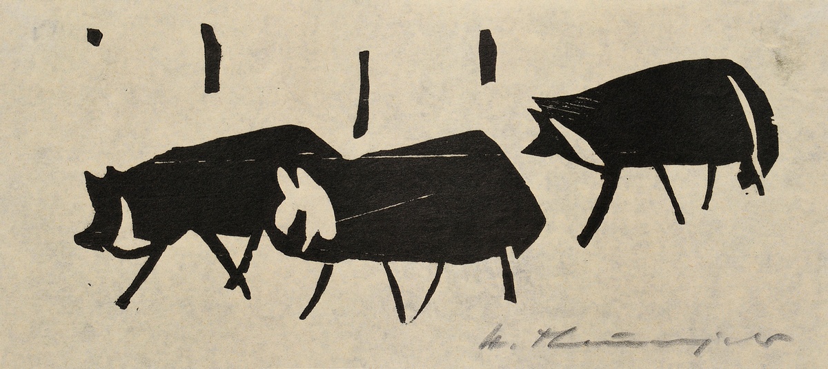 Theuerjahr, Heinz (1913-1991) ‘Wolves’, woodcut, mounted on paper, sign. below, Catalogue raisonné 