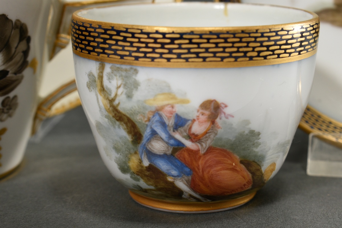 2 Various Meissen cups: 1 Marcolini teacup/ saucer with angular handle and grisaille painting with  - Image 4 of 8